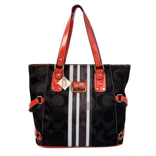 Coach In Signature Logo Medium Black Totes BFB | Women - Click Image to Close